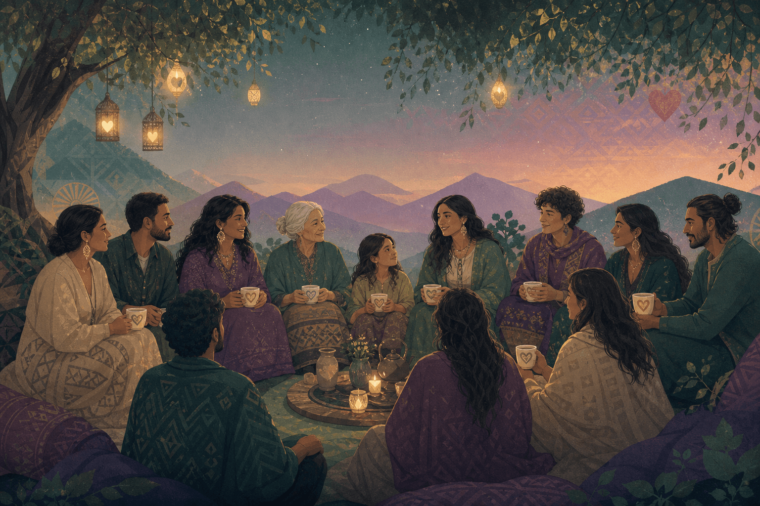 Illustration of a welcoming community circle centred on preventive care.